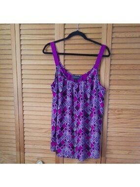 Lane Bryant Purple Fushia Wide Adjustable Straps Flowy Sheer Lined Tunic Size 20